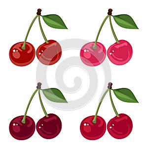Set of four bunches of cherries.