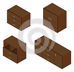 Set of four bureau. Isometric.