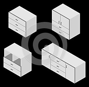 Set of four bureau. Isometric.