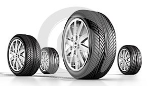 Set of four car wheels and tires