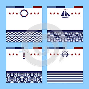 Set of four cards in sea theme