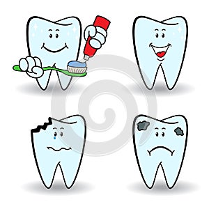 Set of four cartoon teeth