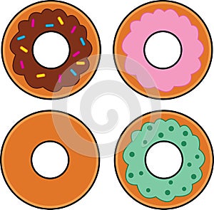 Set of Four Cartoon Vector Donuts