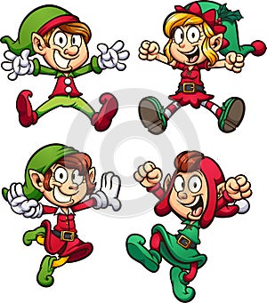 Set of four Christmas elves jumping