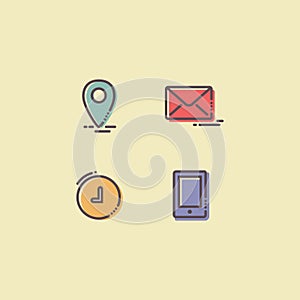 Set of four colored outline contact icons