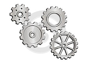 Set of four colored steel gears