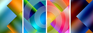 a set of four colorful abstract backgrounds with geometric shapes