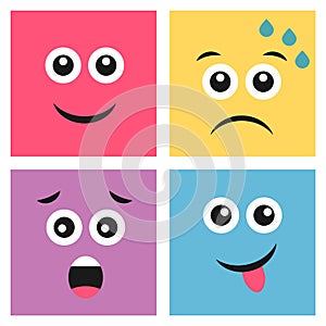 Set of four colorful emoticons with emoji faces