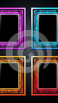 a set of four colorful frames on a black background