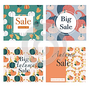 Set of four comercial banners with autumn pumpkins. Creative template photo