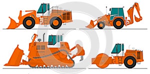 Set of four construction machines