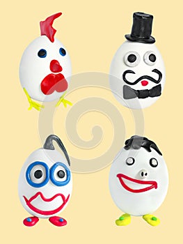 Set of four crafts from eggs and plasticine