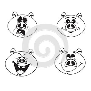 Set of four cute cartoon emotional pink pig characters