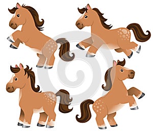 A set of four cute cartoon horses