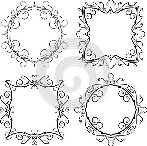 Set of four decorative round and squre vintage frames.