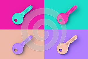 Set of four different color key on colorful segmental background