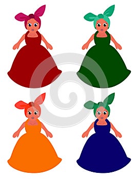 Set of four different colored housewives on white background
