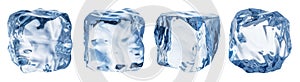 Set of four different ice cube faces. Clipping path.