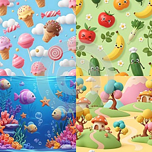 Set of four different seamless patterns