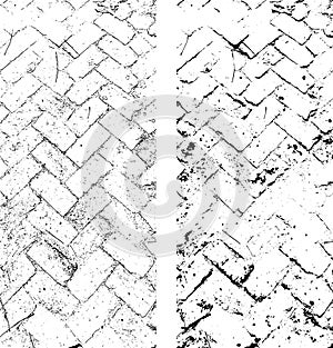 a set of four different textures of a brick wall, black and white color with old bricks wall texture Vintage old brick floor