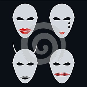 Set of four faces, masks an abstract style.