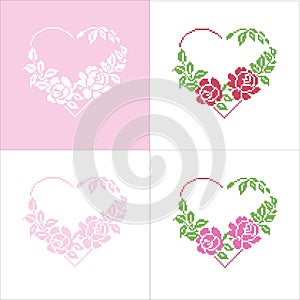 Set of four floral hearts, embroider