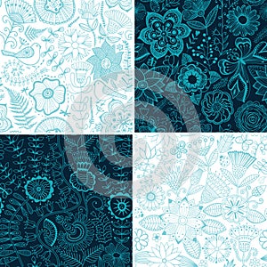 Set of four floral patterns (seamlessly tiling). Seamless patter