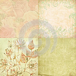 Set of four floral shabby backgrounds