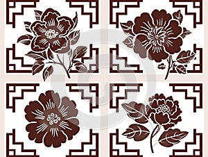 Set of four flower stencils on white background photo