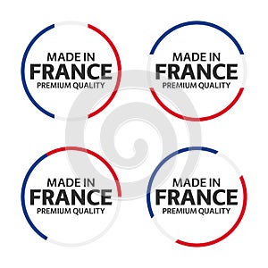 Set of four French icons, Made in France, premium quality stickers