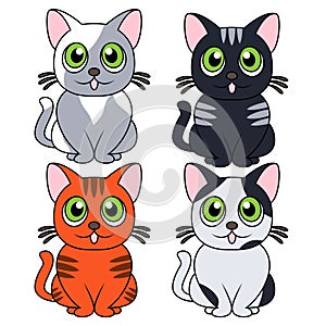 Set of four funny cats