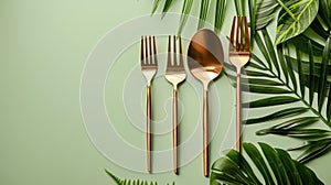 Set of Four Gold Colored Forks and Spoons