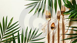 Set of Four Gold Colored Forks and Spoons