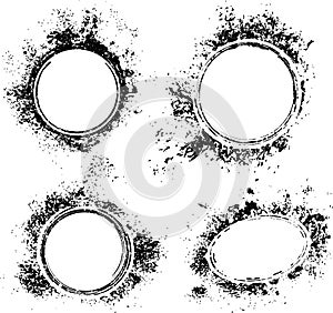 Set of four grunge round background in rubber stamp style. Texture vector illustration. Abstract, splatter, dirty elements for yo