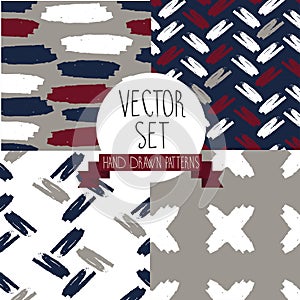 Set of four hand drawn seamless patterns