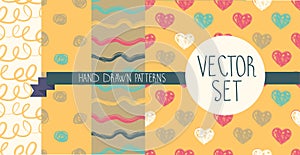 Set of four hand drawn seamless patterns