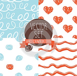 Set of four hand drawn seamless patterns