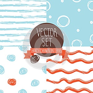 Set of four hand drawn seamless patterns