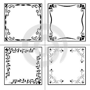 Set of four hand drawn vector decorative floral vintage frames and page decorations.Retro stile