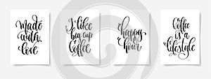 Set of four hand lettering poster about drink coffee