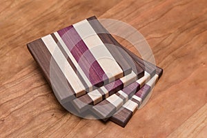 Set of four hardwood coasters