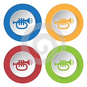 Set of four icons - trumpet, sound