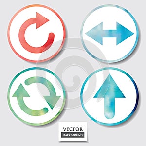 Set of four icons. Web and mobile apps circle watercolor button.
