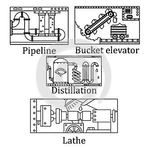 A set of four images of a technological industrial machine