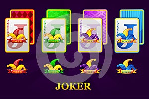 Set of four Jokers playing cards suits for poker and casino. Joker Poker symbols for casino and GUI graphic.