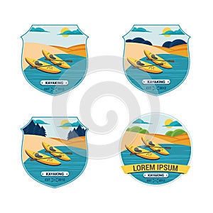 Set of four labels for canoes and kayaks. vector illustration