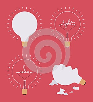 Set of four light bulbs against crimson background