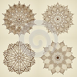 Set of four mandalas. Beautiful flowers.