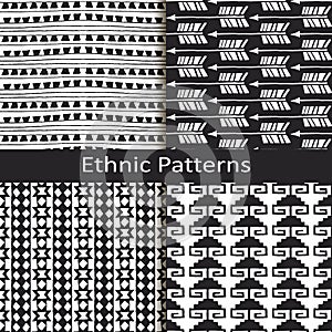 Set of four monochrome ethnic lineal pattern designs photo