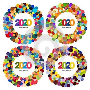 Set of four multi colored circles Happy New Year 2020